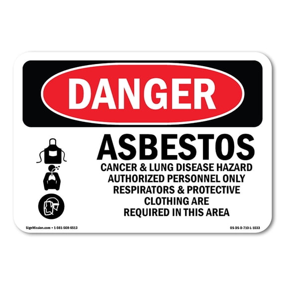 SignMission OS-DS-A-1824-L-1033 18 x 24 in. OSHA Danger Sign - Asbestos Cancer & Lung Disease Hazard