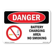 SignMission OS-DS-A-1824-L-1040 18 x 24 in. OSHA Danger Sign - Battery Charging Area No Smoking