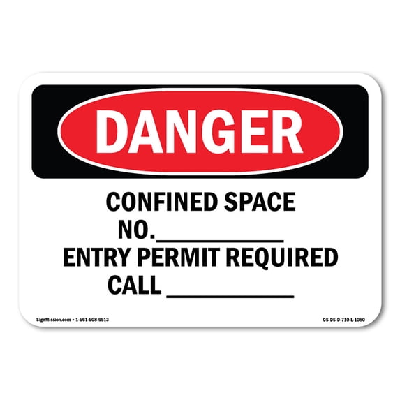 SignMission OS-DS-A-1824-L-1080 18 x 24 in. OSHA Danger Sign - Confined Space Permit Required