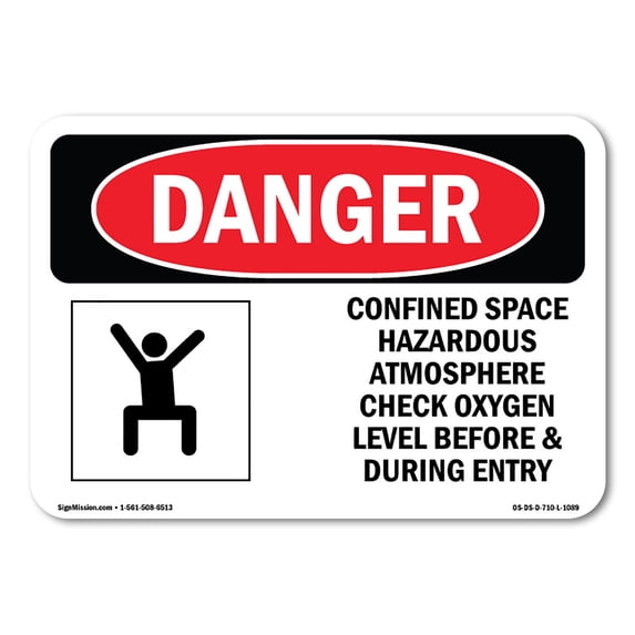 SignMission OS-DS-A-1824-L-1089 18 x 24 in. OSHA Danger Sign - Confined Space Check Oxygen