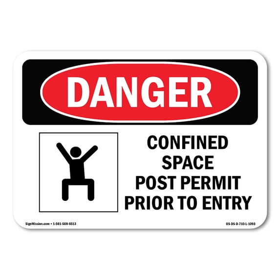 SignMission OS-DS-A-1824-L-1093 18 x 24 in. OSHA Danger Sign - Confined Space Post Permit Prior to Entry