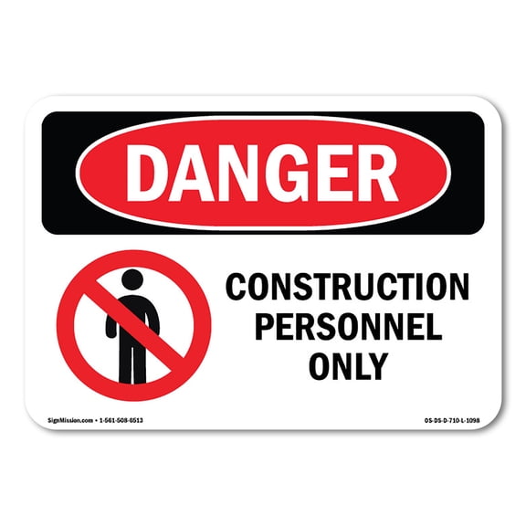 SignMission OS-DS-A-1824-L-1098 18 x 24 in. OSHA Danger Sign - Construction Personnel Only