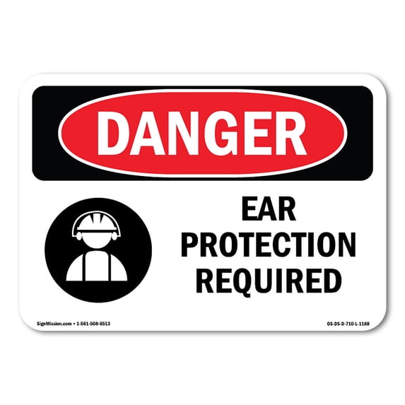 SignMission OS-DS-A-1824-L-1188 18 x 24 in. OSHA Danger Sign - Ear Protection Required