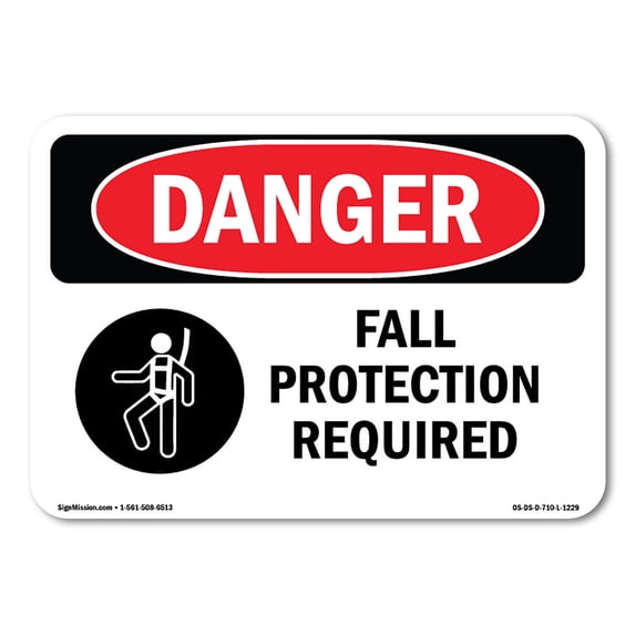 SignMission OS-DS-A-1824-L-1229 18 x 24 in. OSHA Danger Sign - Fall Protection Required