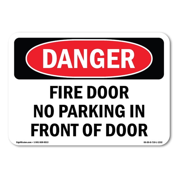 SignMission OS-DS-A-1824-L-1232 18 x 24 in. OSHA Danger Sign - Fire Door No Parking in Front of Door