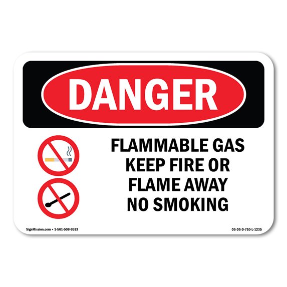 OSHA Danger Sign - Flammable Gas Keep Fire Or Flame Away | Aluminum Sign | Protect Your Business, Construction Site, Shop Area | Made in The USA