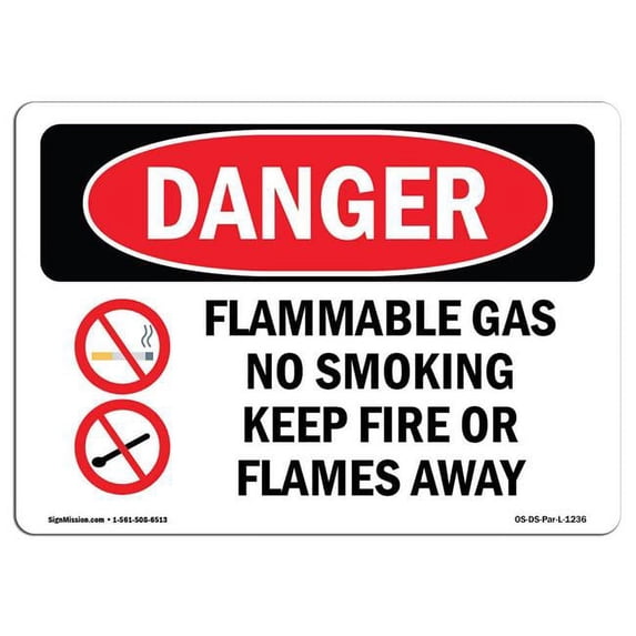 SignMission OS-DS-A-1824-L-1236 18 x 24 in. OSHA Danger Sign - Flammable Gas No Smoking