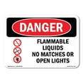 thumbnail image 1 of OSHA Danger Sign - Flammable Liquids No Matches Or Open Lights |  Aluminum Sign | Protect Your Business, Construction Site, Shop Area |  Made in The USA, 1 of 6