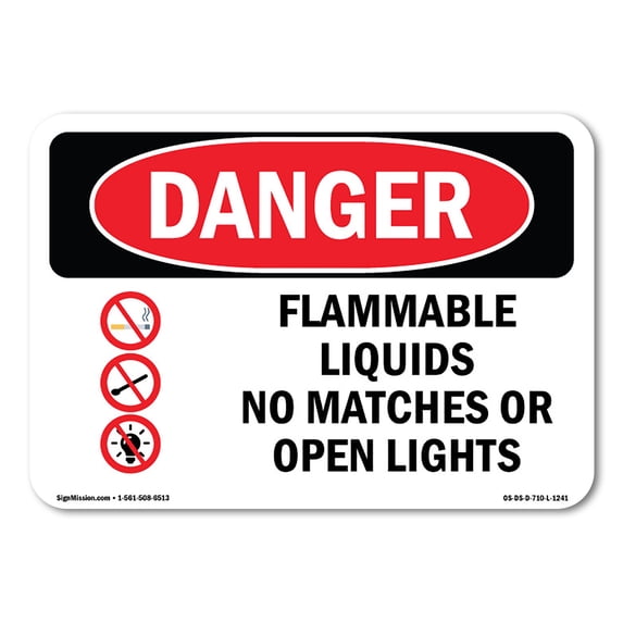 OSHA Danger Sign - Flammable Liquids No Matches Or Open Lights | Aluminum Sign | Protect Your Business, Construction Site, Shop Area | Made in The USA