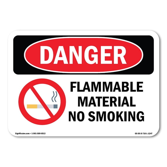 SignMission OS-DS-A-1824-L-1247 18 x 24 in. OSHA Danger Sign - Flammable Material No Smoking