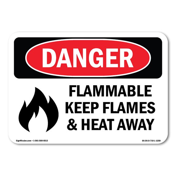 SignMission OS-DS-A-1824-L-1259 18 x 24 in. OSHA Danger Sign - Flammable Keep Flames & Heat Away