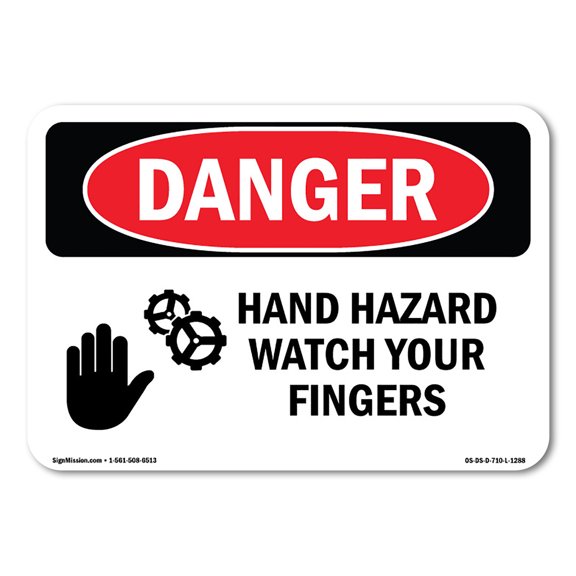 SignMission OS-DS-A-1824-L-1288 18 x 24 in. OSHA Danger Sign - Hand Hazard Watch Your Fingers