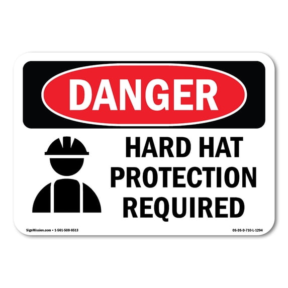SignMission OS-DS-A-1824-L-1294 18 x 24 in. OSHA Danger Sign - Hard Hat Protection Required