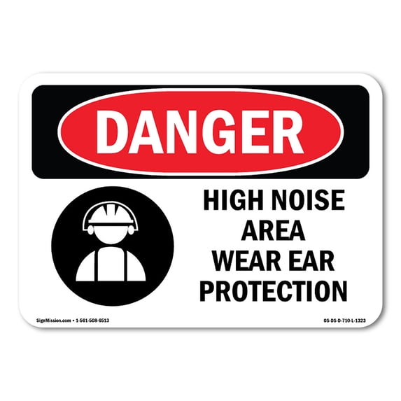 SignMission OS-DS-A-1824-L-1323 18 x 24 in. OSHA Danger Sign - High Noise Area Wear Ear Protection