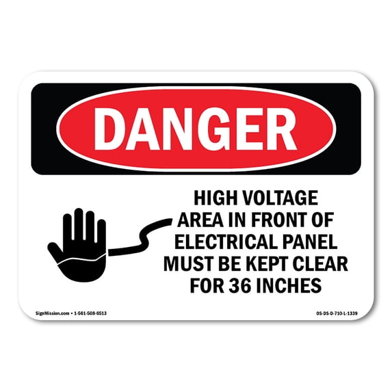 SignMission OS-DS-A-1824-L-1339 18 x 24 in. OSHA Danger Sign - High Voltage Area Electrical Panel 36 in.