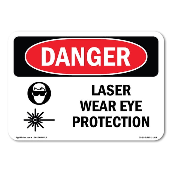 SignMission OS-DS-A-1824-L-1418 18 x 24 in. OSHA Danger Sign - Laser Wear Eye Protection