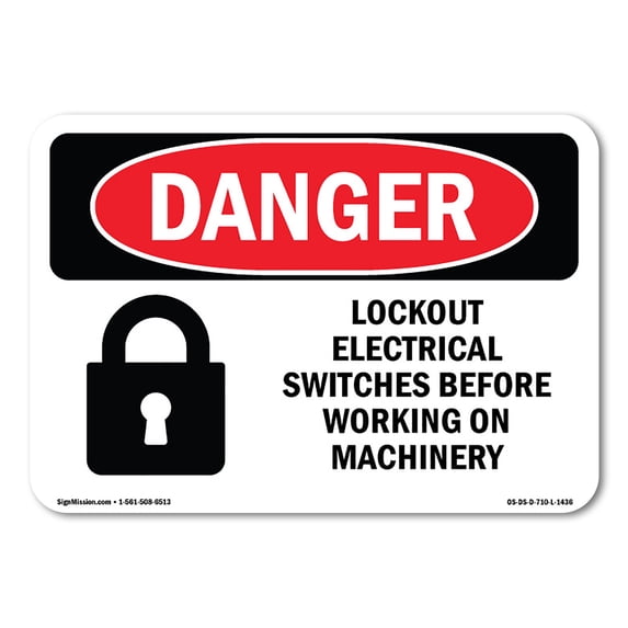SignMission OS-DS-A-1824-L-1436 18 x 24 in. OSHA Danger Sign - Lockout Electrical Switches Before Working