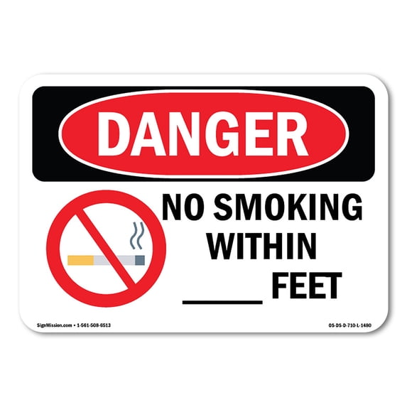 SignMission OS-DS-A-1824-L-1480 18 x 24 in. OSHA Danger Sign - Custom No Smoking within - Feet