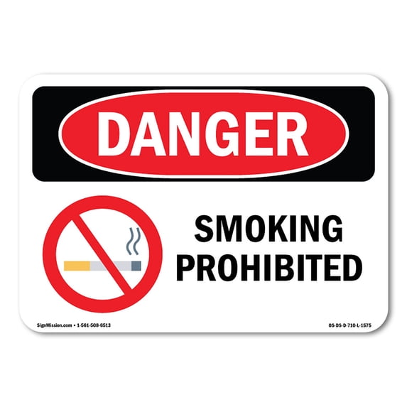 SignMission OS-DS-A-1824-L-1575 18 x 24 in. OSHA Danger Sign - Smoking Prohibited