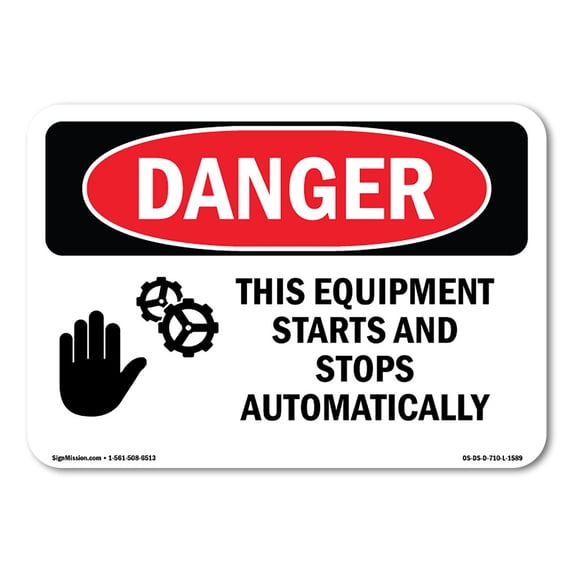SignMission OS-DS-A-1824-L-1589 18 x 24 in. OSHA Danger Sign - Equipment Starts & Stops Automatically