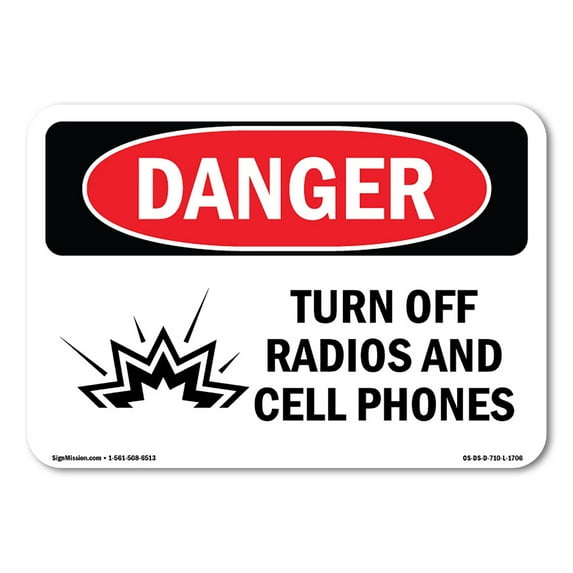SignMission OS-DS-A-1824-L-1706 18 x 24 in. OSHA Danger Sign - Turn Off Radios & Cell Phones