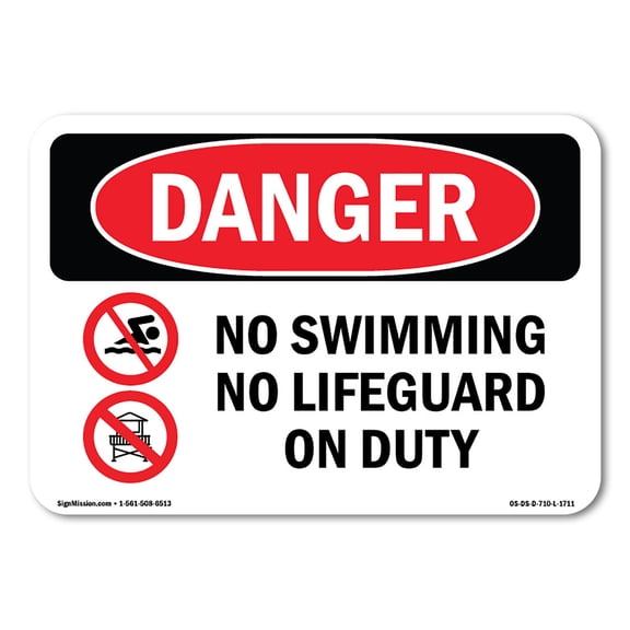 SignMission OS-DS-A-1824-L-1711 18 x 24 in. OSHA Danger Sign - No Swimming No Lifeguard on Duty