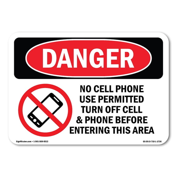 SignMission OS-DS-A-1824-L-1736 18 x 24 in. OSHA Danger Sign - No Cell Phone Use in Area