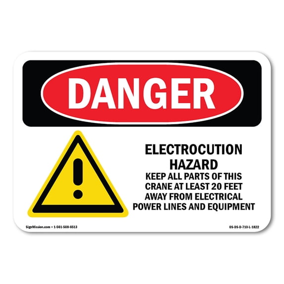SignMission OS-DS-A-1824-L-1822 18 x 24 in. OSHA Danger Sign - Electrocution Hazard Crane