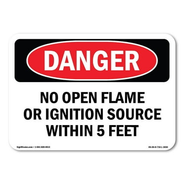 SignMission OS-DS-A-1824-L-1830 18 x 24 in. OSHA Danger Sign - No Open Flame or Ignition Source 5 Feet