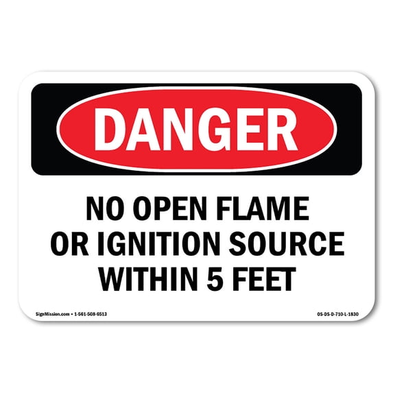 SignMission OS-DS-A-1824-L-1830 18 x 24 in. OSHA Danger Sign - No Open Flame or Ignition Source 5 Feet