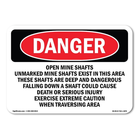 SignMission OS-DS-A-1824-L-1876 18 x 24 in. OSHA Danger Sign - Open Mine Shafts Unmarked