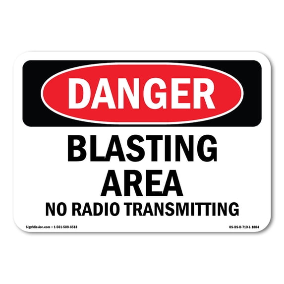 SignMission OS-DS-A-1824-L-1884 18 x 24 in. OSHA Danger Sign - Blasting Area No Radio Transmitting