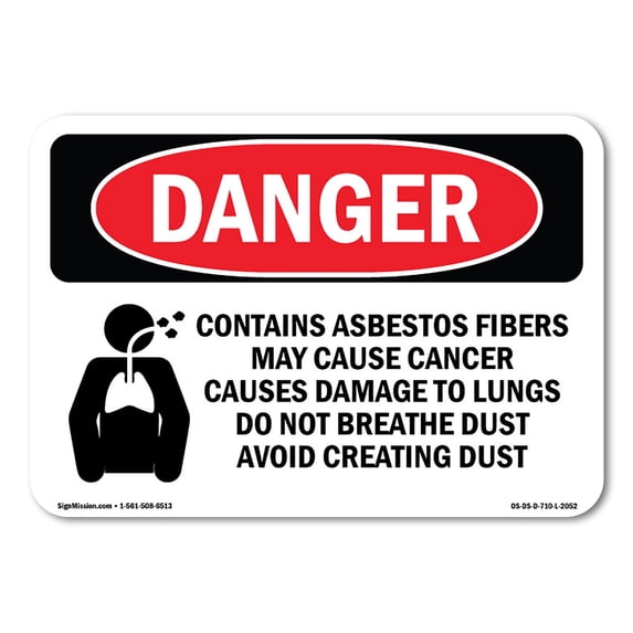 SignMission OS-DS-A-1824-L-2052 18 x 24 in. OSHA Danger Sign - Contains Asbestos Fibers