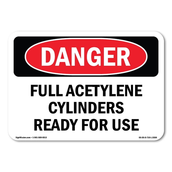 SignMission OS-DS-A-1824-L-2056 18 x 24 in. OSHA Danger Sign - Full Acetylene Cylinders Ready for Use