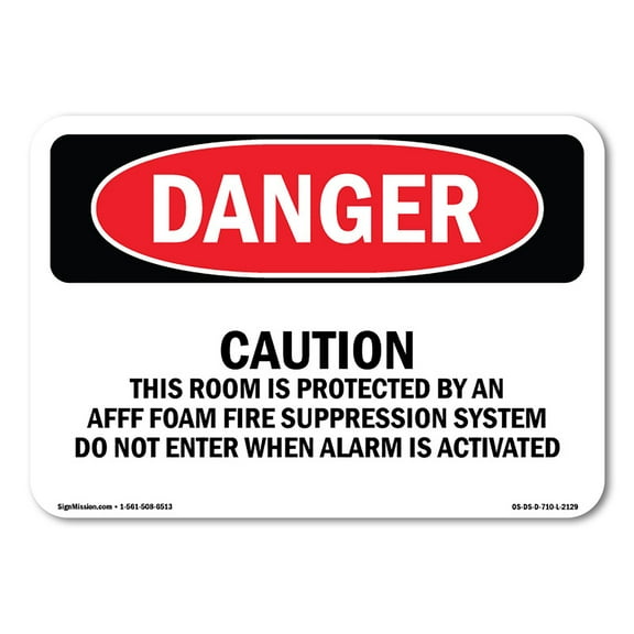 SignMission OS-DS-A-1824-L-2129 18 x 24 in. OSHA Danger Sign - Caution This Room is Protected by An AFFF