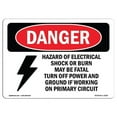thumbnail image 1 of SignMission OS-DS-A-1824-L-2225 18 x 24 in. OSHA Danger Sign - Hazard of Electrical Shock or Burn, 1 of 6