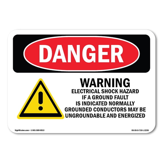 SignMission OS-DS-A-1824-L-2235 18 x 24 in. OSHA Danger Sign - Warning Electrical Shock Hazard