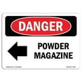 thumbnail image 1 of SignMission OS-DS-A-1824-L-2262 18 x 24 in. OSHA Danger Sign - Powder Magazine Left Arrow, 1 of 6