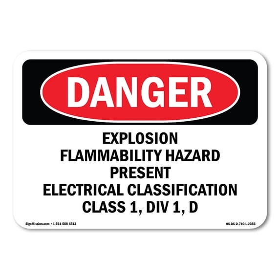SignMission OS-DS-A-1824-L-2356 18 x 24 in. OSHA Danger Sign - Explosion Flammability Hazard Present Electrical
