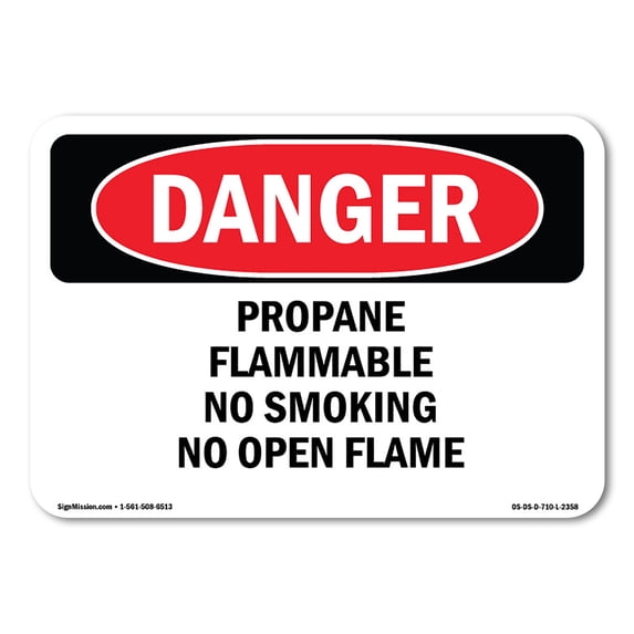 SignMission OS-DS-A-1824-L-2358 18 x 24 in. OSHA Danger Sign - Propane Flammable No Smoking No Open Flame