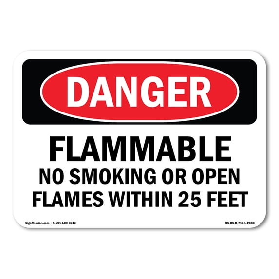 SignMission OS-DS-A-1824-L-2366 18 x 24 in. OSHA Danger Sign - Flammable No Smoking or Open Flames within 25 Feet