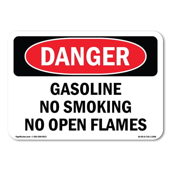 SignMission OS-DS-A-1824-L-2368 18 x 24 in. OSHA Danger Sign - Gasoline No Smoking No Open Flames