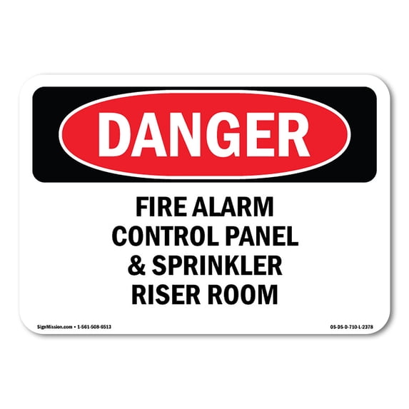 SignMission OS-DS-A-1824-L-2378 18 x 24 in. OSHA Danger Sign - Fire Alarm Control Panel & Sprinkler Riser Room
