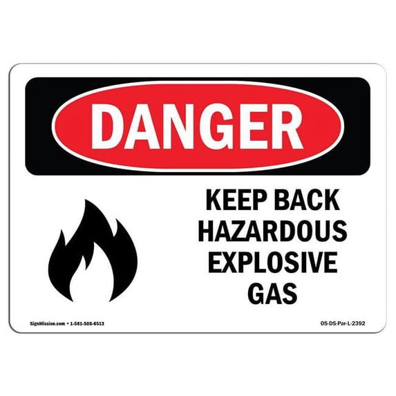 SignMission OS-DS-A-1824-L-2392 18 x 24 in. OSHA Danger Sign - Keep Back Hazardous Explosive Gas
