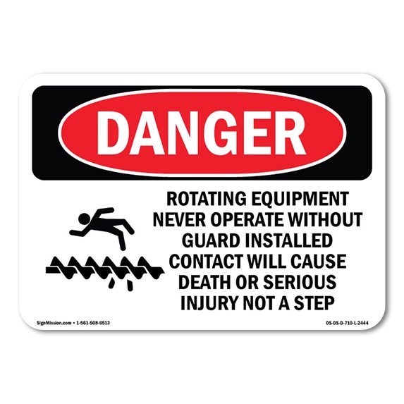 SignMission OS-DS-A-1824-L-2444 18 x 24 in. OSHA Danger Sign - Rotating Equipment Never Operate