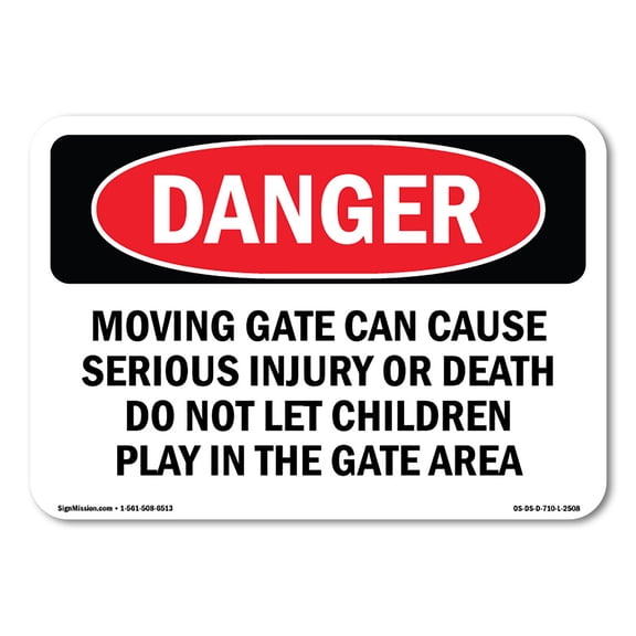 SignMission OS-DS-A-1824-L-2508 18 x 24 in. OSHA Danger Sign - Moving Gate Can Cause Serious Injury or Death