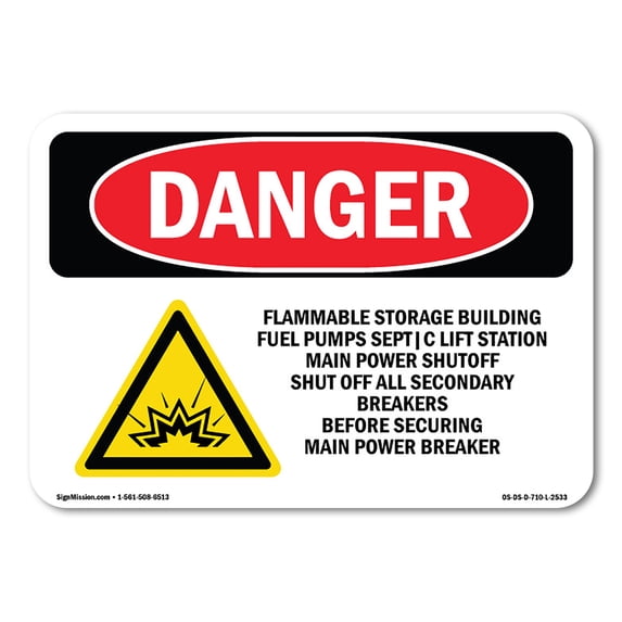 SignMission OS-DS-A-1824-L-2533 18 x 24 in. OSHA Danger Sign - Flammable Storage Building Fuel