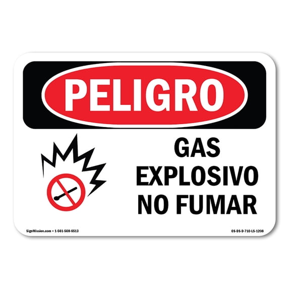 SignMission OS-DS-A-1824-LS-1208 18 x 24 in. OSHA Danger Sign - Explosive Gas No Smoking Spanish