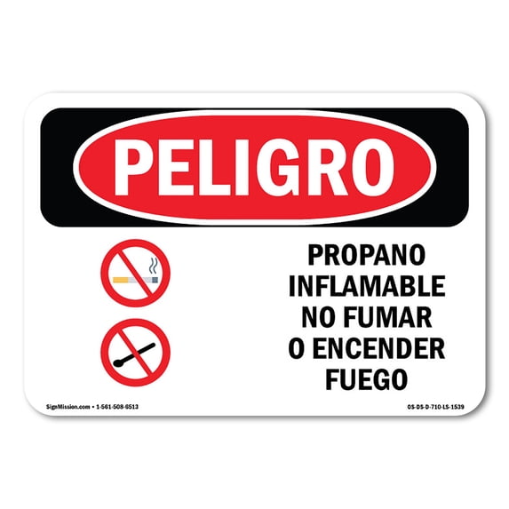 SignMission OS-DS-A-1824-LS-1539 18 x 24 in. OSHA Danger Sign - Propane Gas Flammable No Smoking Spanish