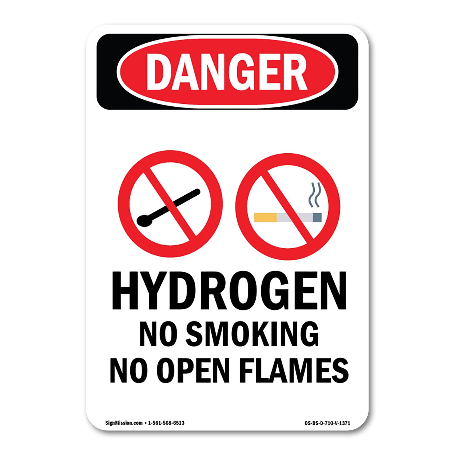SignMission OS-DS-A-1824-V-1371 18 x 24 in. OSHA Danger Sign - Hydrogen ...